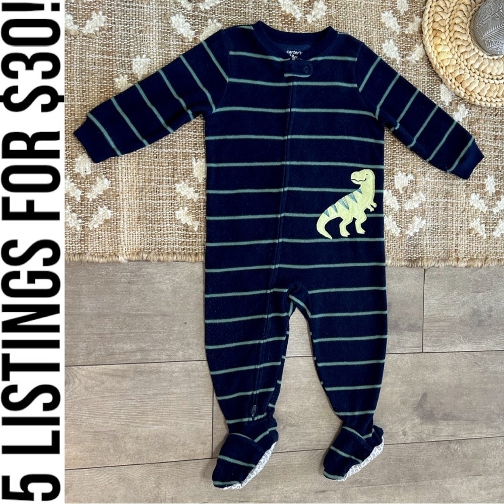 Carter's Striped Fleece Dinosaur Footie Pajamas Baby Toddler Boy 18 Month